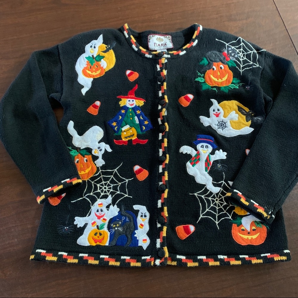 Vintage 80s Tiara Halloween Cardigan Medium